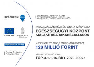 Egészségügyi központ kialakítása Jakabszálláson” című és TOP-4.1.1-16-BK1-2020-00025 azonosító számú projekt táblája